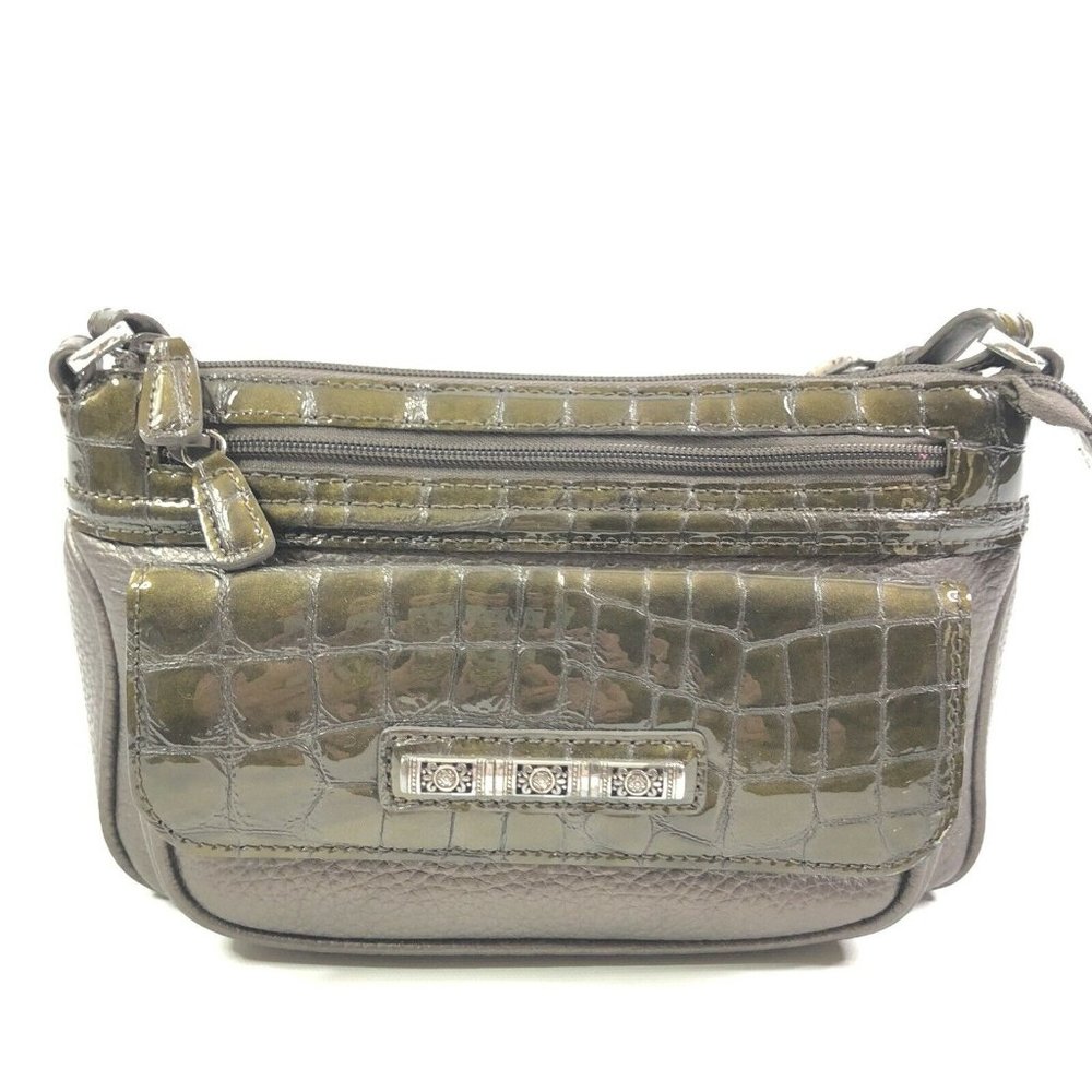 Brighton Croc Embossed Leather Purse Pewter Gray - Picture 2 of 12